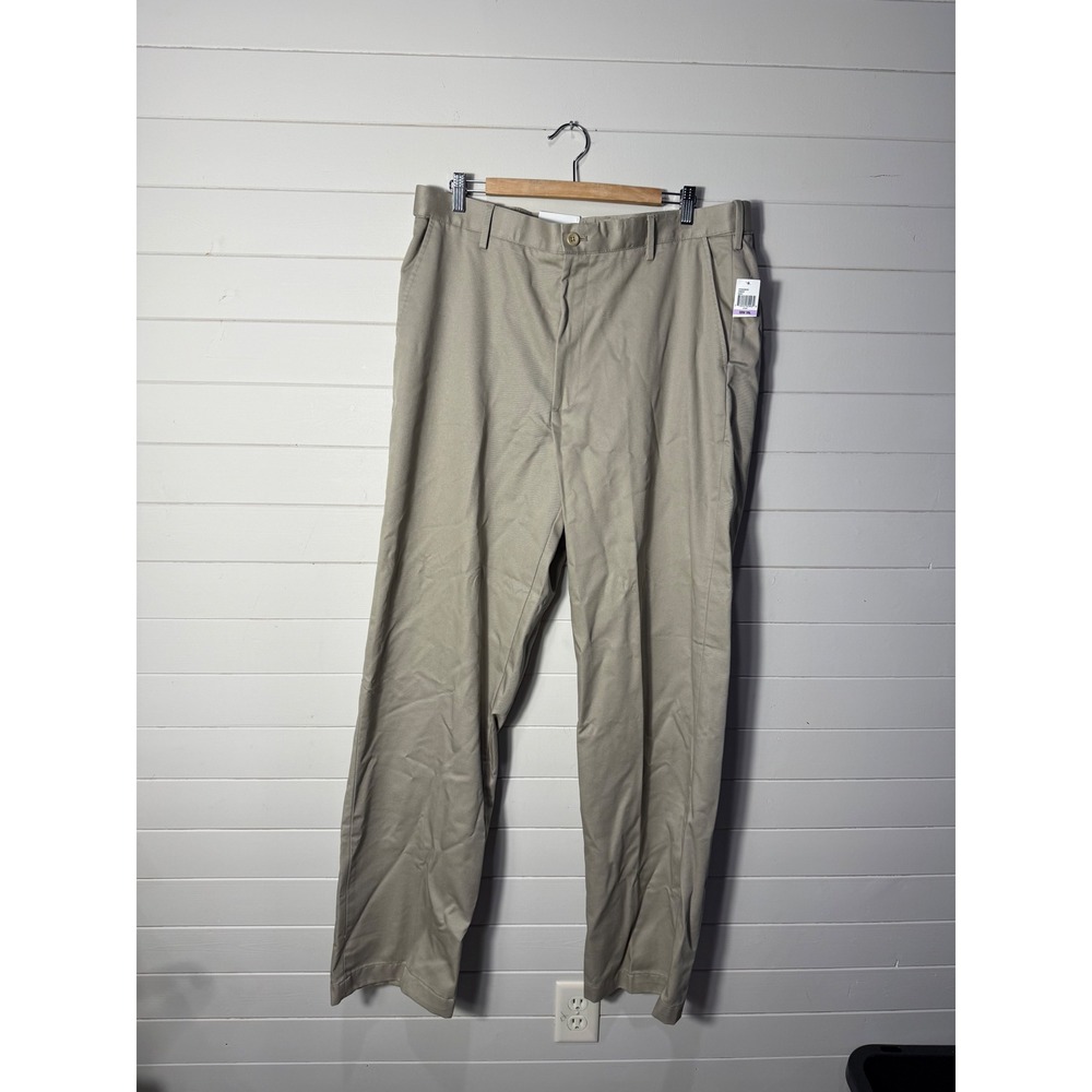 IZOD American Chino Mens 38x36 Khaki Wrinkle Free Flat Front Classic Fit Pants